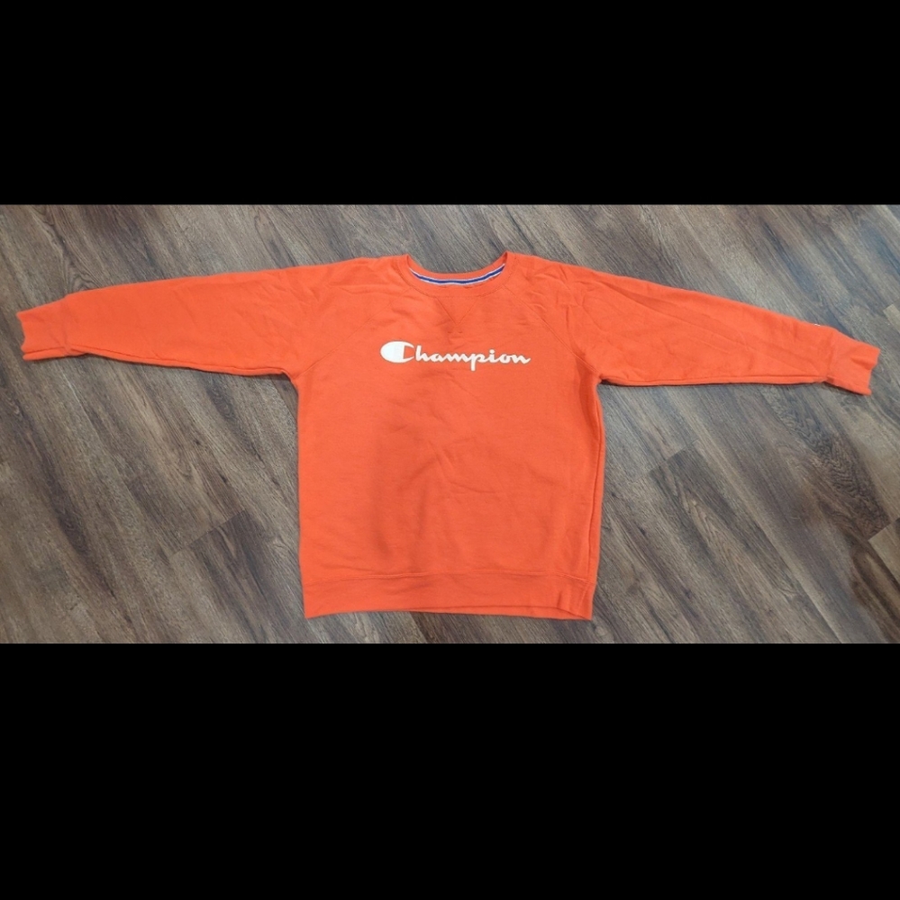 Champion orange with champion logo crew neck in womens size L